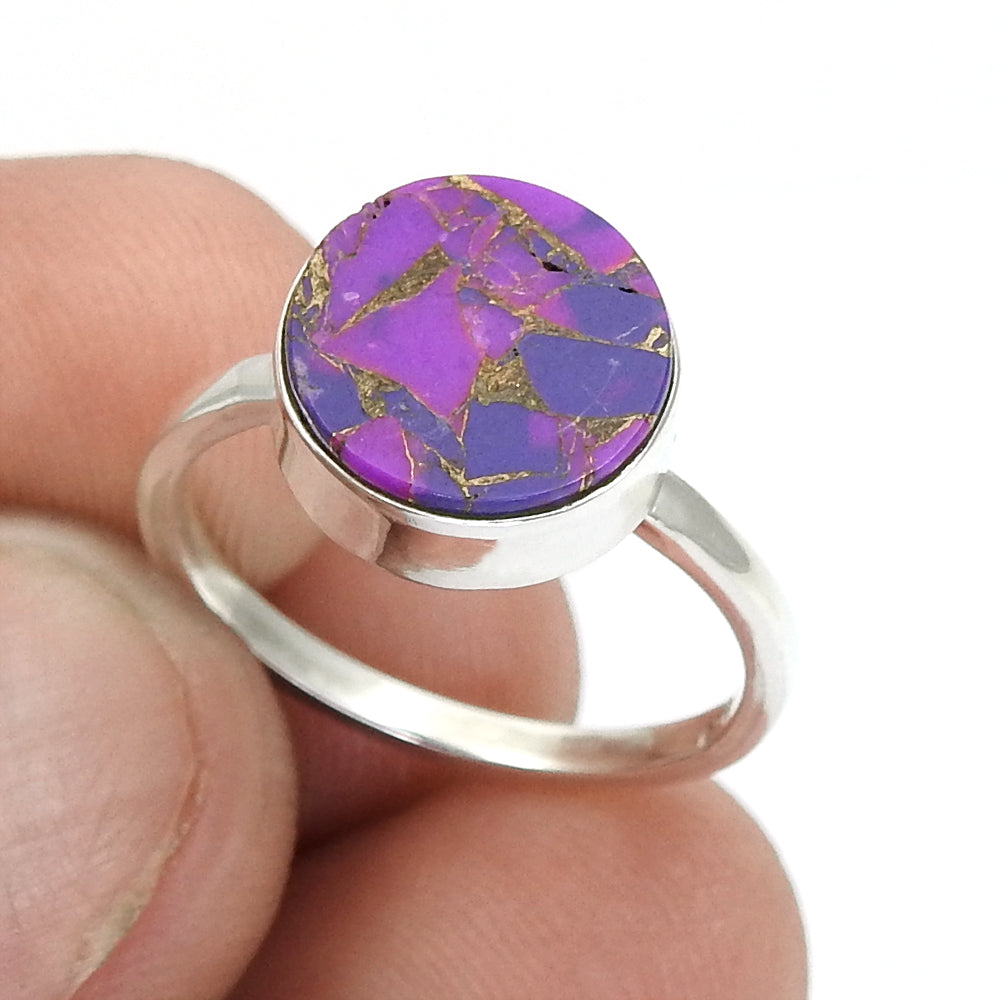 Woman Gift Natural Purple Copper Turquoise Solid 925 Sterling Silver Luxury Ring