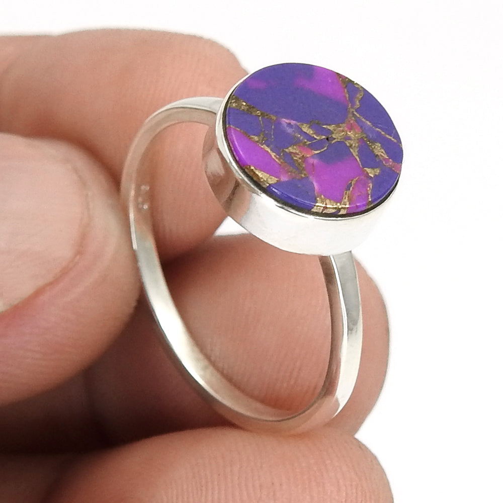 Woman Gift Natural Purple Copper Turquoise Solid 925 Sterling Silver Luxury Ring