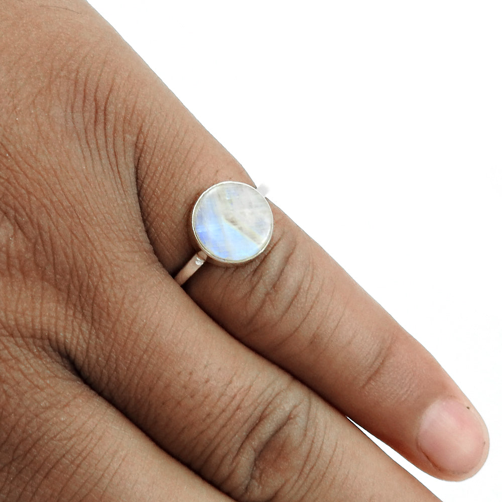 Natural Rainbow Moonstone Sterling Silver Wife Statement Crown Chakra Ring