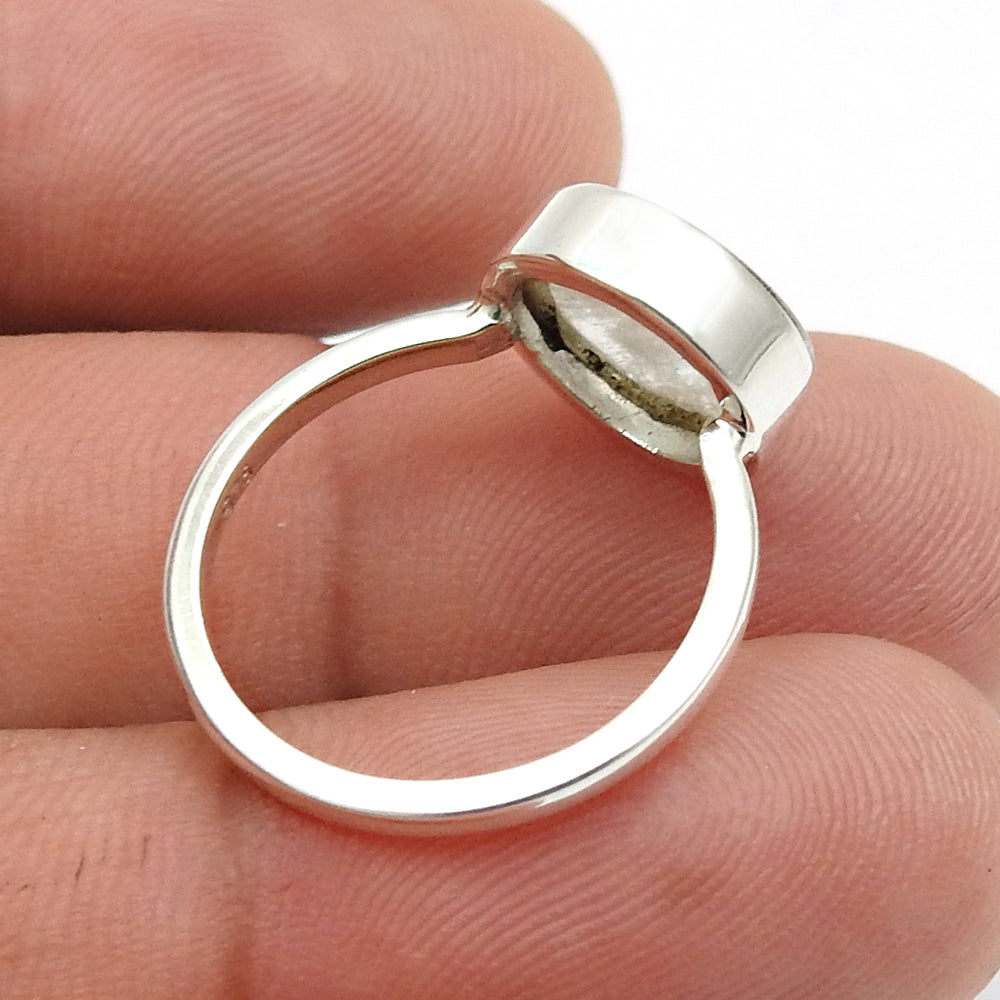 Natural Rainbow Moonstone Sterling Silver Wife Statement Crown Chakra Ring