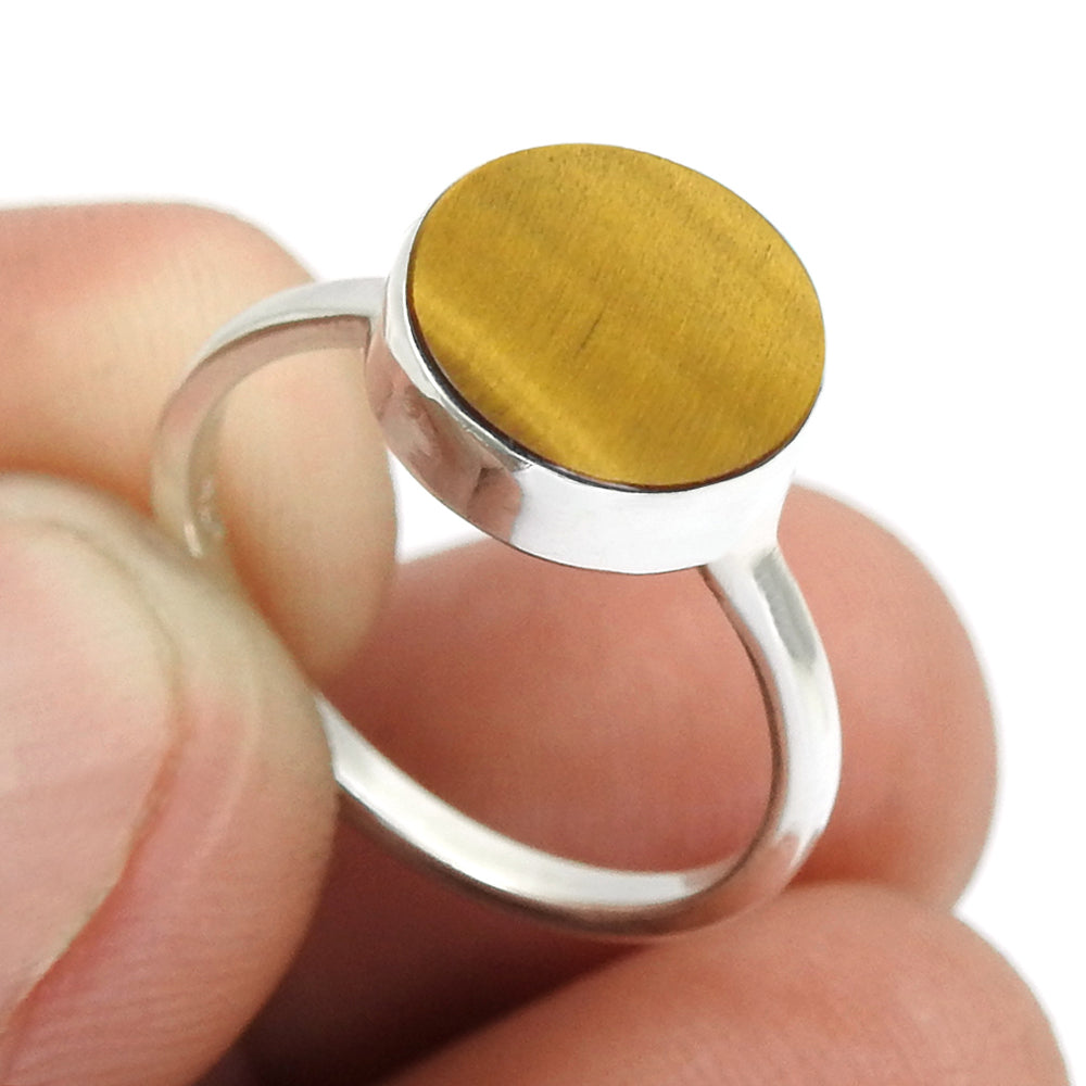 Sterling Silver Natural Tiger Eye Band Trendy Sacral Chakra Art Deco Ring