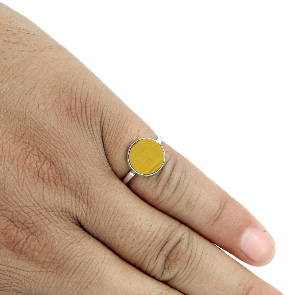 Sterling Silver Natural Tiger Eye Band Trendy Sacral Chakra Art Deco Ring