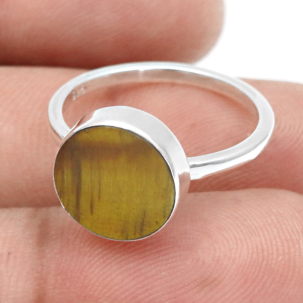 Sterling Silver Natural Tiger Eye Band Trendy Sacral Chakra Art Deco Ring