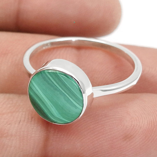 Sterling Silver Malachite Gemstone Anniversary Wedding Cocktail Mother Ring