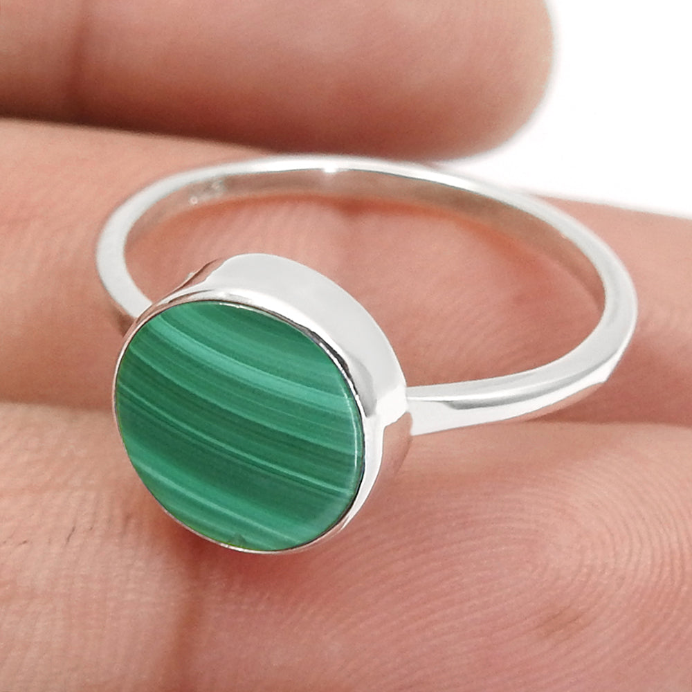 Sterling Silver Malachite Gemstone Anniversary Wedding Cocktail Mother Ring
