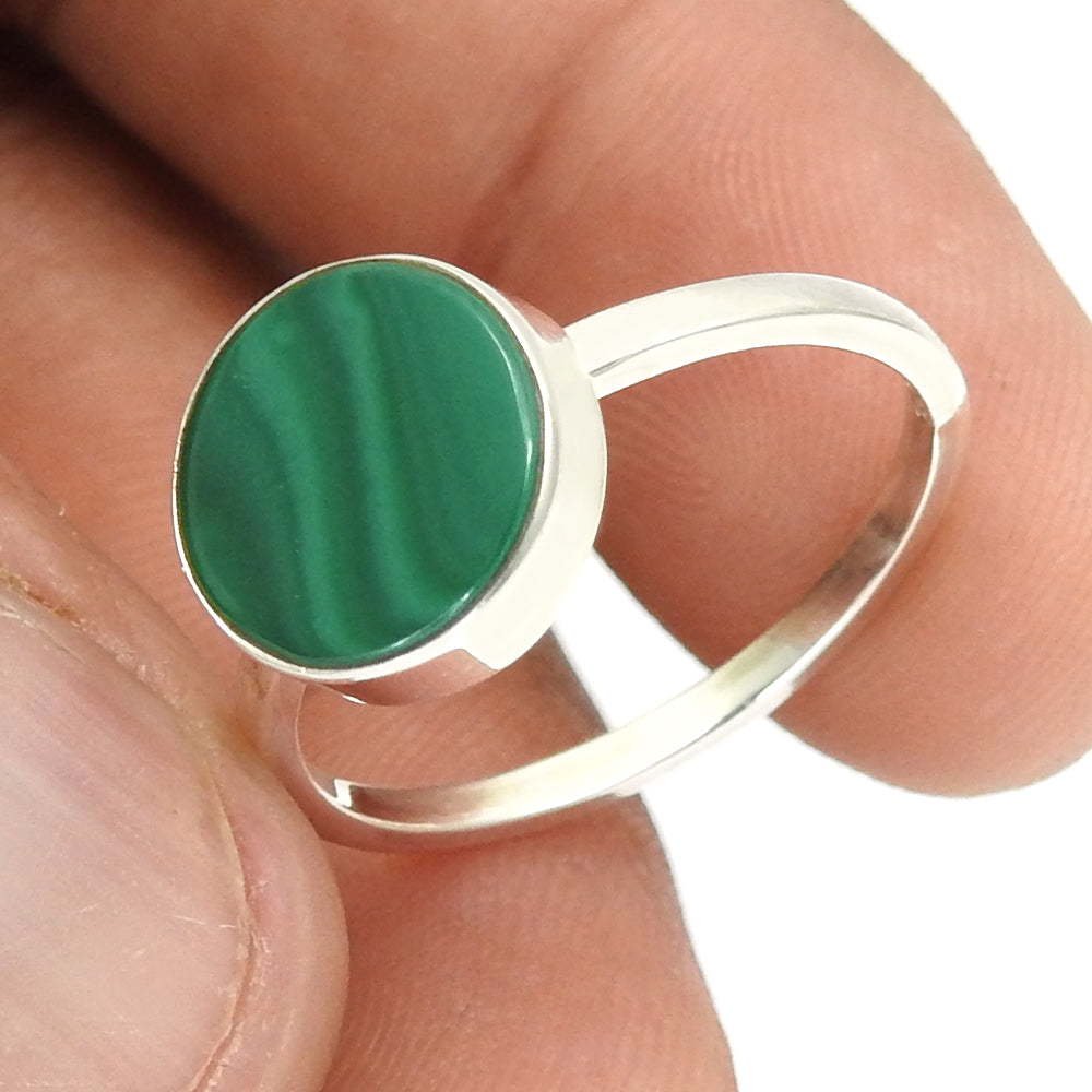 Sterling Silver Malachite Gemstone Anniversary Wedding Cocktail Mother Ring