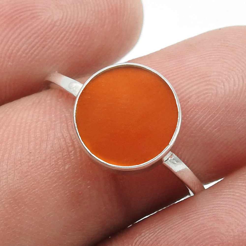 Sterling Silver Round Natural Carnelian Bezel New Band Sacral Chakra Ring