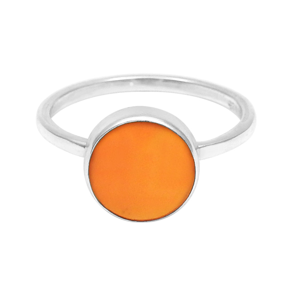 Sterling Silver Round Natural Carnelian Bezel New Band Sacral Chakra Ring