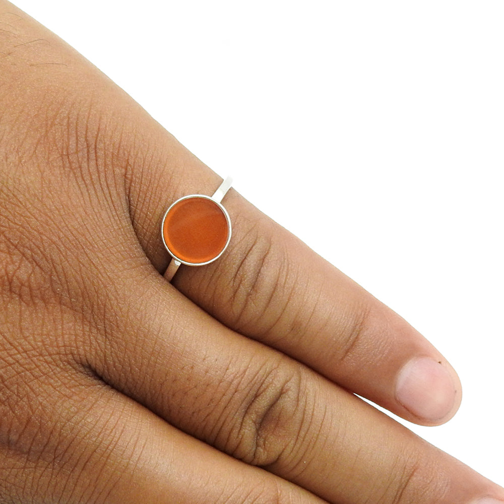 Sterling Silver Round Natural Carnelian Bezel New Band Sacral Chakra Ring