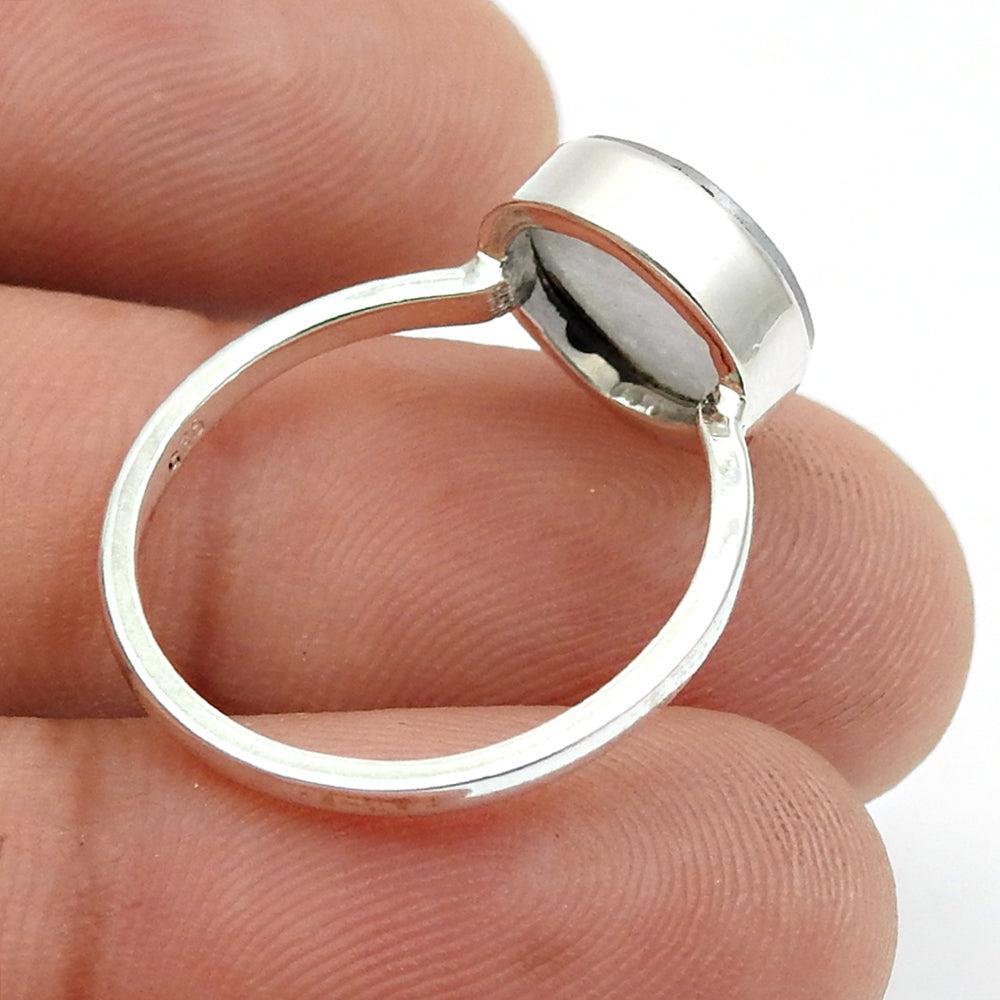 Round Natural Blue Lace Agate Sterling Silver Mother Unique Cocktail Ring