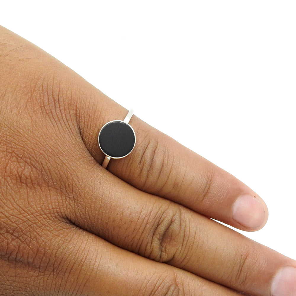 Root Chakra Natural Black Onyx Cocktail Statement Ring Sterling Silver
