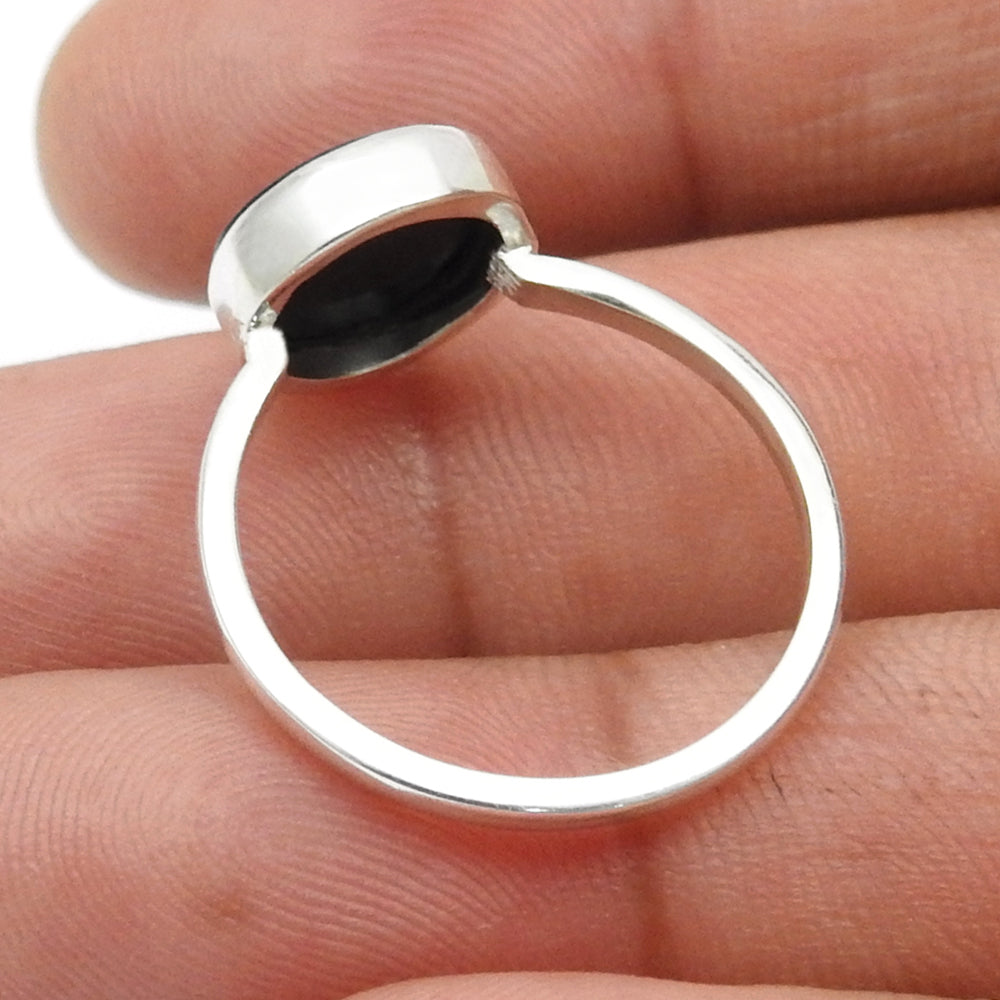 Root Chakra Natural Black Onyx Cocktail Statement Ring Sterling Silver