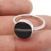 Sterling Silver Striped Onyx Gemstone Statement Bezel Birthday Wife Ring