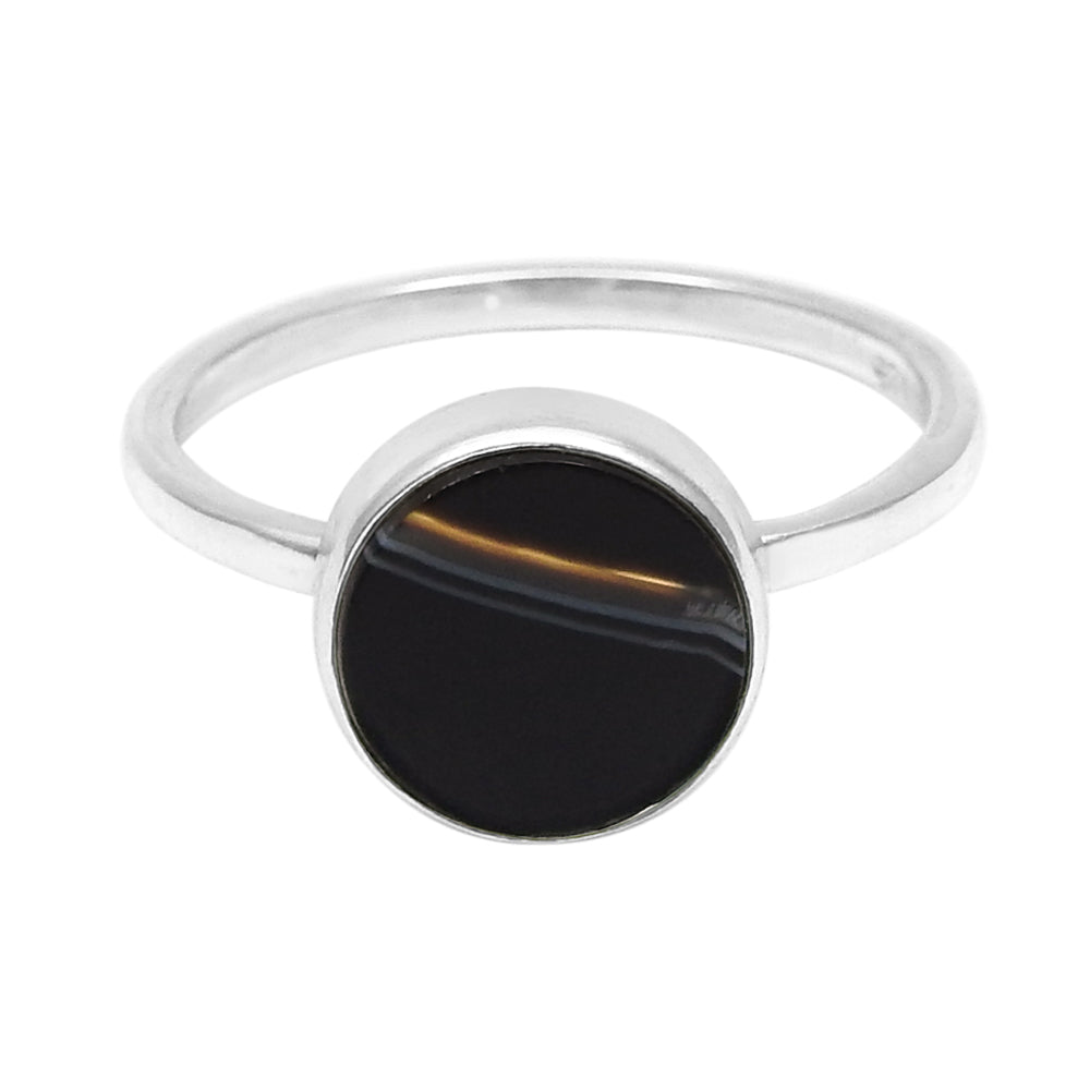 Sterling Silver Striped Onyx Gemstone Statement Bezel Birthday Wife Ring