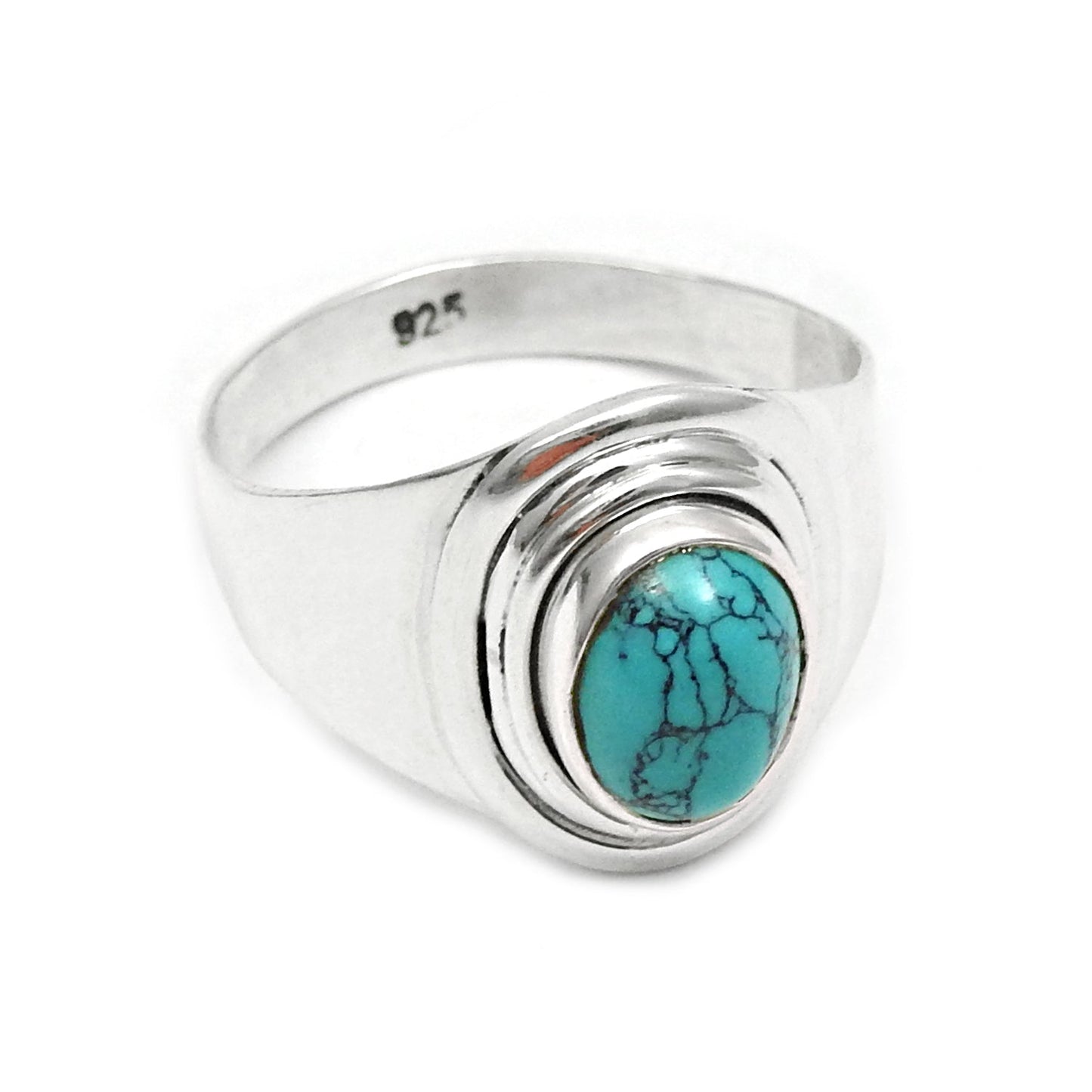 Throat Chakra Natural Turquoise Solid Silver Cocktail Bezel Ring Jewelry