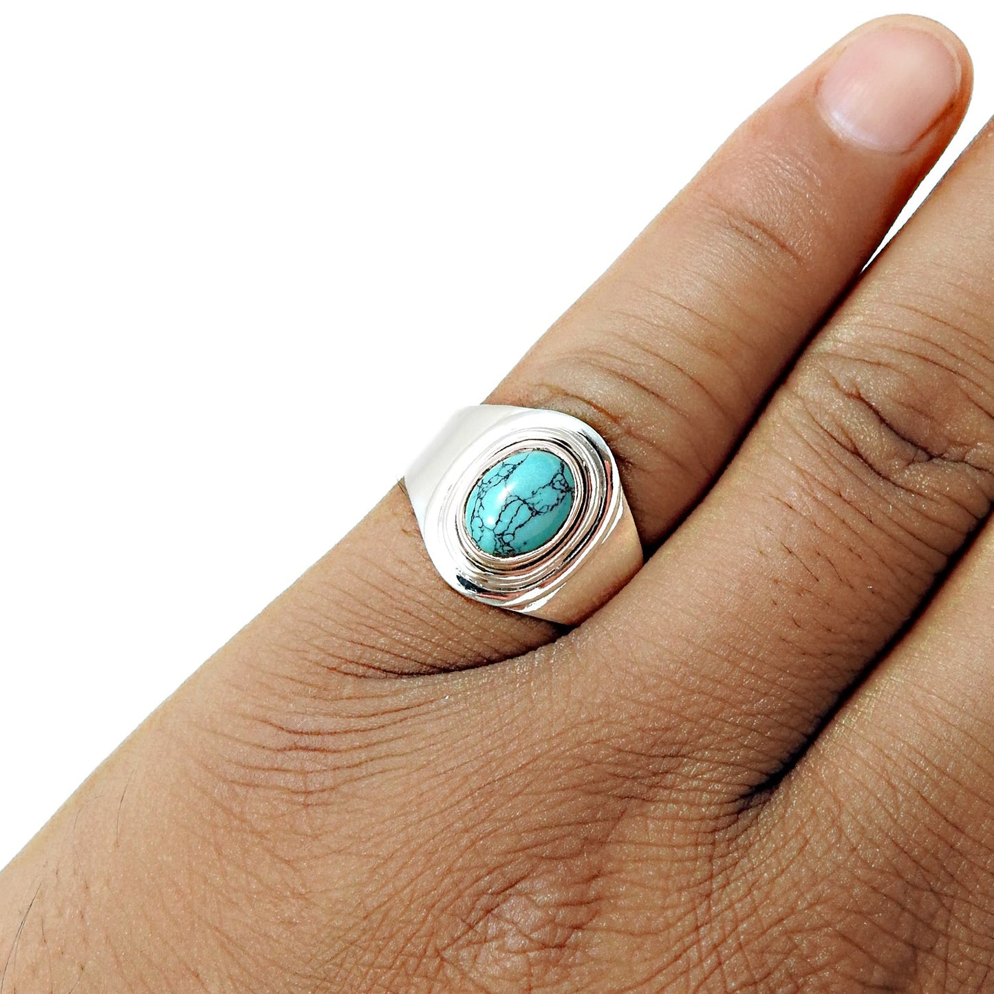 Throat Chakra Natural Turquoise Solid Silver Cocktail Bezel Ring Jewelry