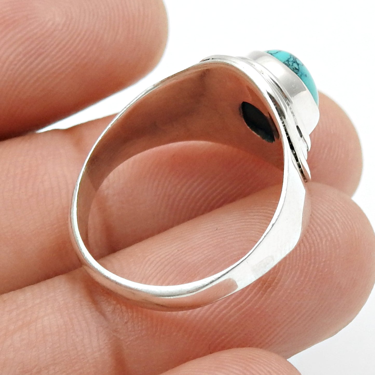 Throat Chakra Natural Turquoise Solid Silver Cocktail Bezel Ring Jewelry