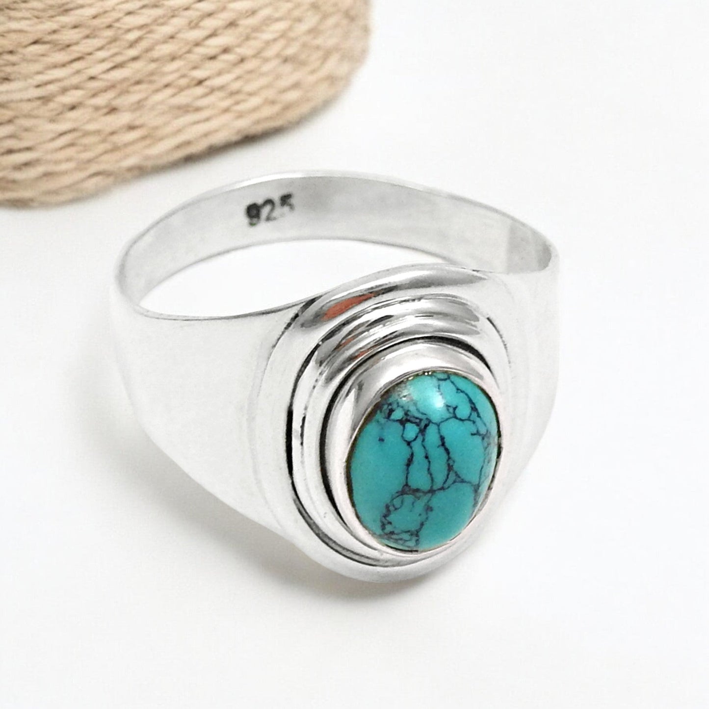 Throat Chakra Natural Turquoise Solid Silver Cocktail Bezel Ring Jewelry