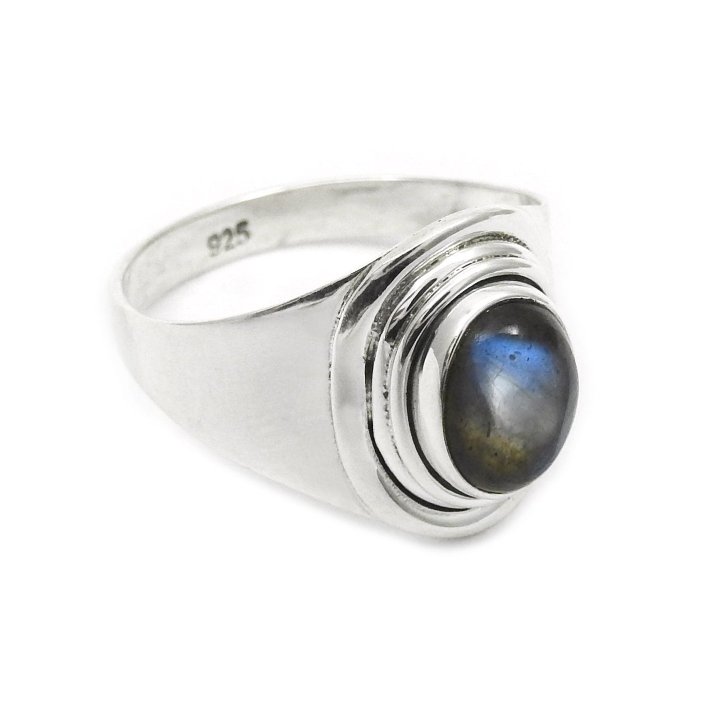 Oval Natural Labradorite Birthday Band Ring Jewelry Solid Sterling Silver
