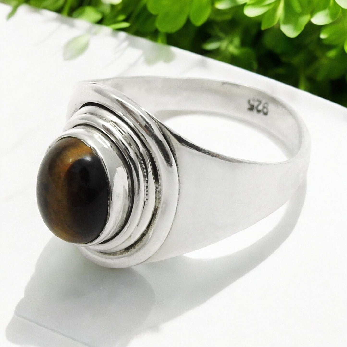 Tiger's Eye Gemstone Cocktail Mother Ring Jewelry Solid Sterling Silver
