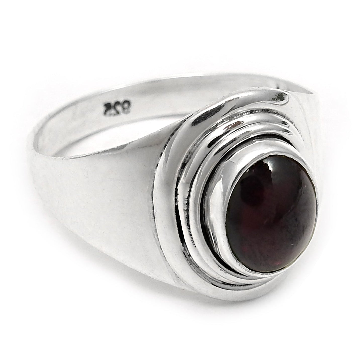 Oval Garnet Gemstone Art Deco Band Daughter Gift Ring Solid Sterling Silver