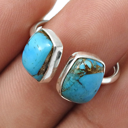 Blue Copper Turquoise Gemstone 925 Solid Silver Bezel Band Boho Ring
