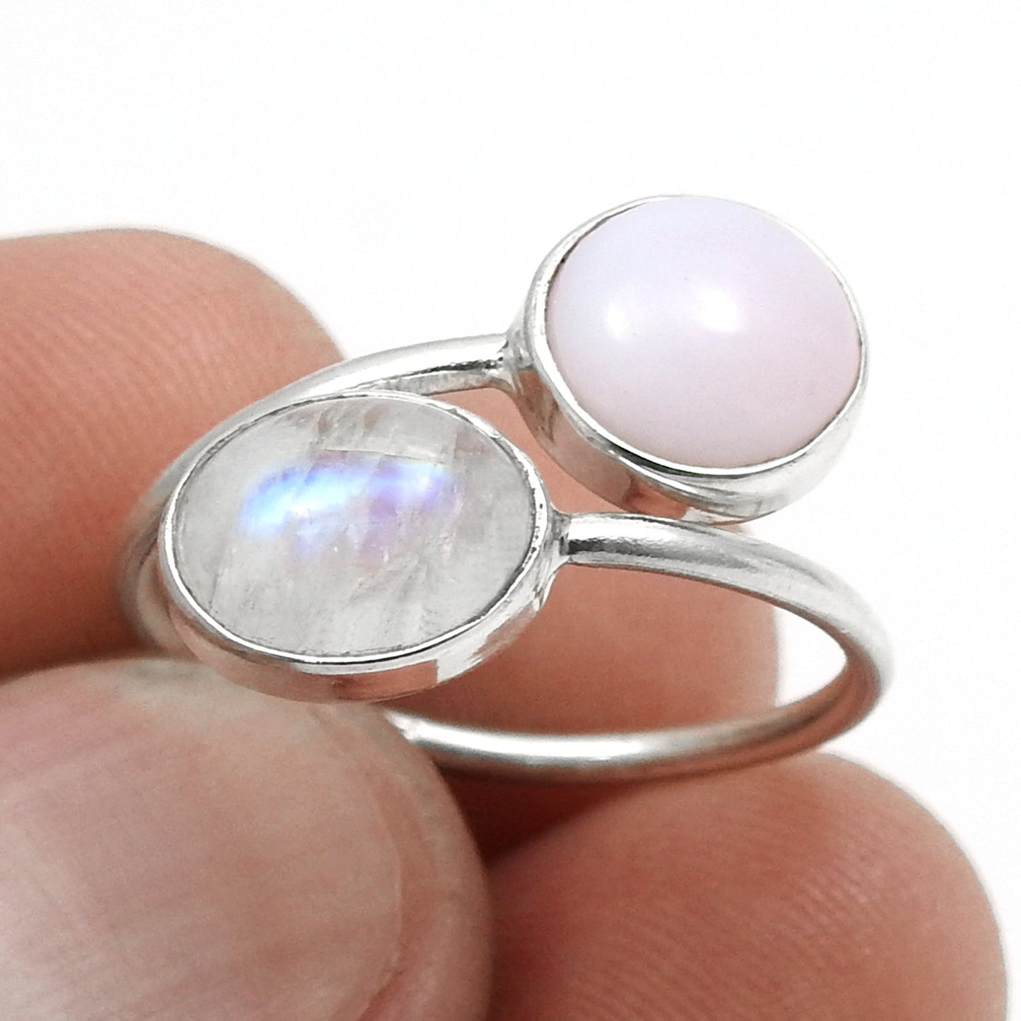 Rainbow Moonstone Pink Opal 925 Sterling Silver Cocktail Statement Ring Jewelry