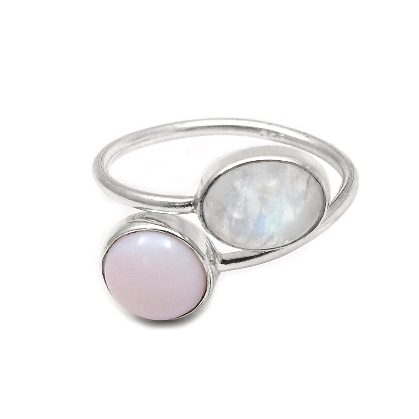 Rainbow Moonstone Pink Opal 925 Sterling Silver Cocktail Statement Ring Jewelry