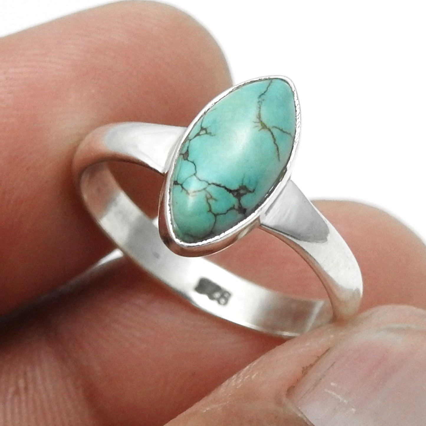 Natural Turquoise Sterling Silver Band Anniversary Bezel New Ring Jewelry
