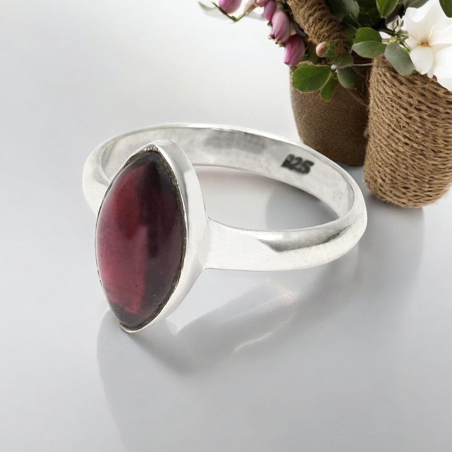 Marquise Garnet Gemstone January Cocktail Ring Solid Sterling Silver