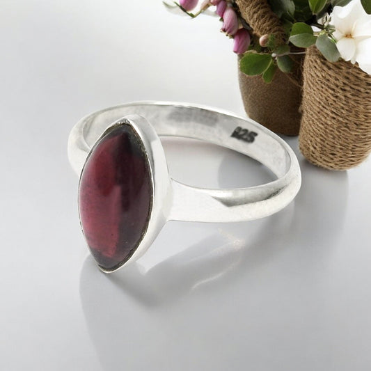 Marquise Garnet Gemstone January Cocktail Ring Solid Sterling Silver