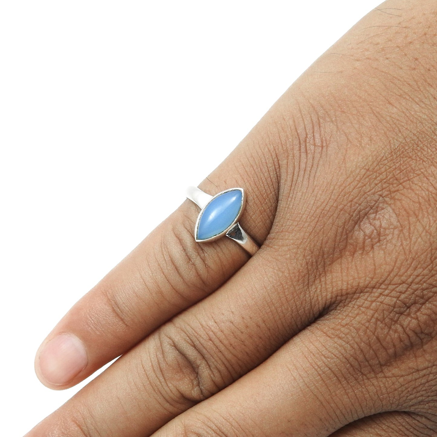 Chalcedony Gemstone 925 Silver Handcrafted Engagement Band Ring Jewelry