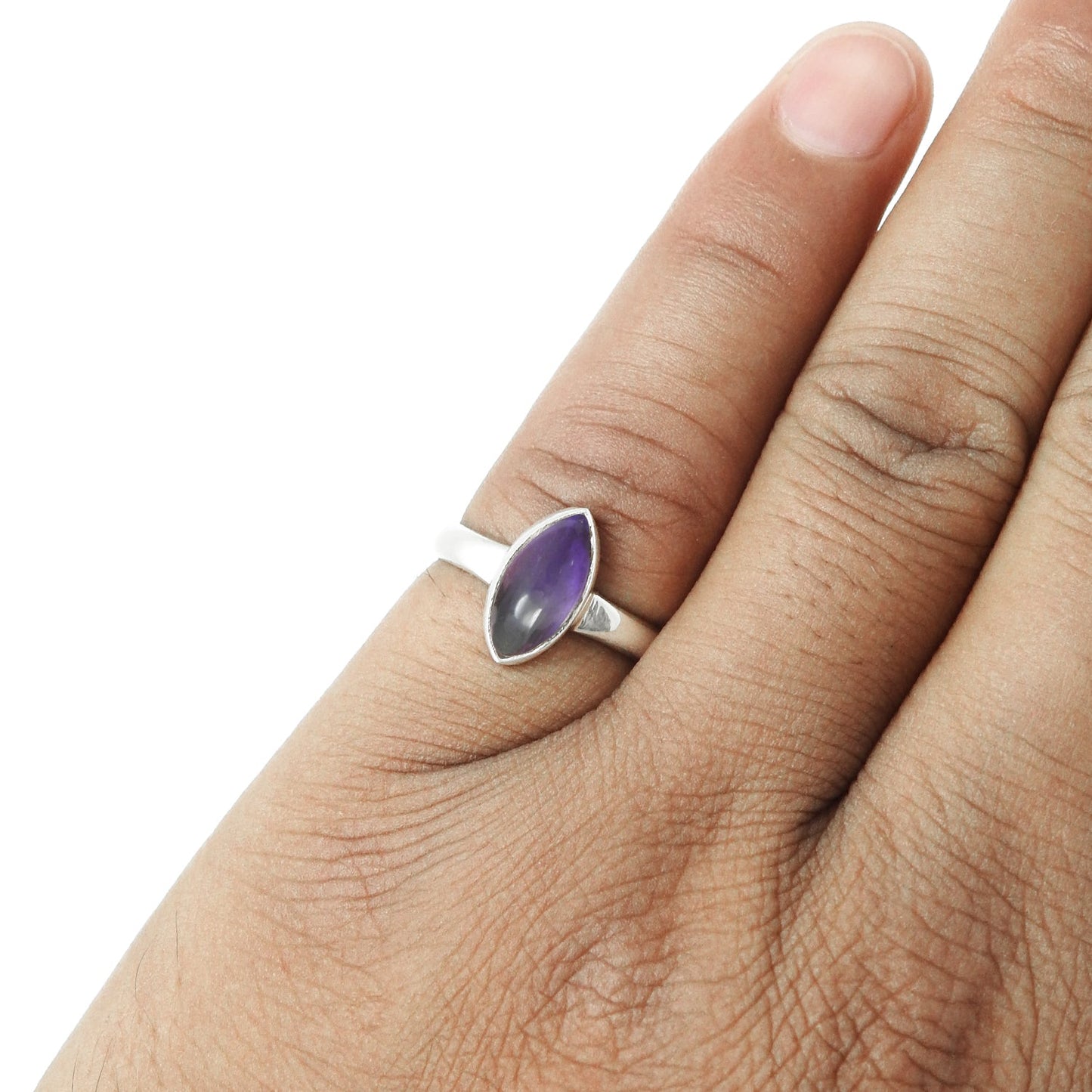 Amethyst Gemstone 925 Silver Mother Statement Boho Band Bezel Ring Jewelry