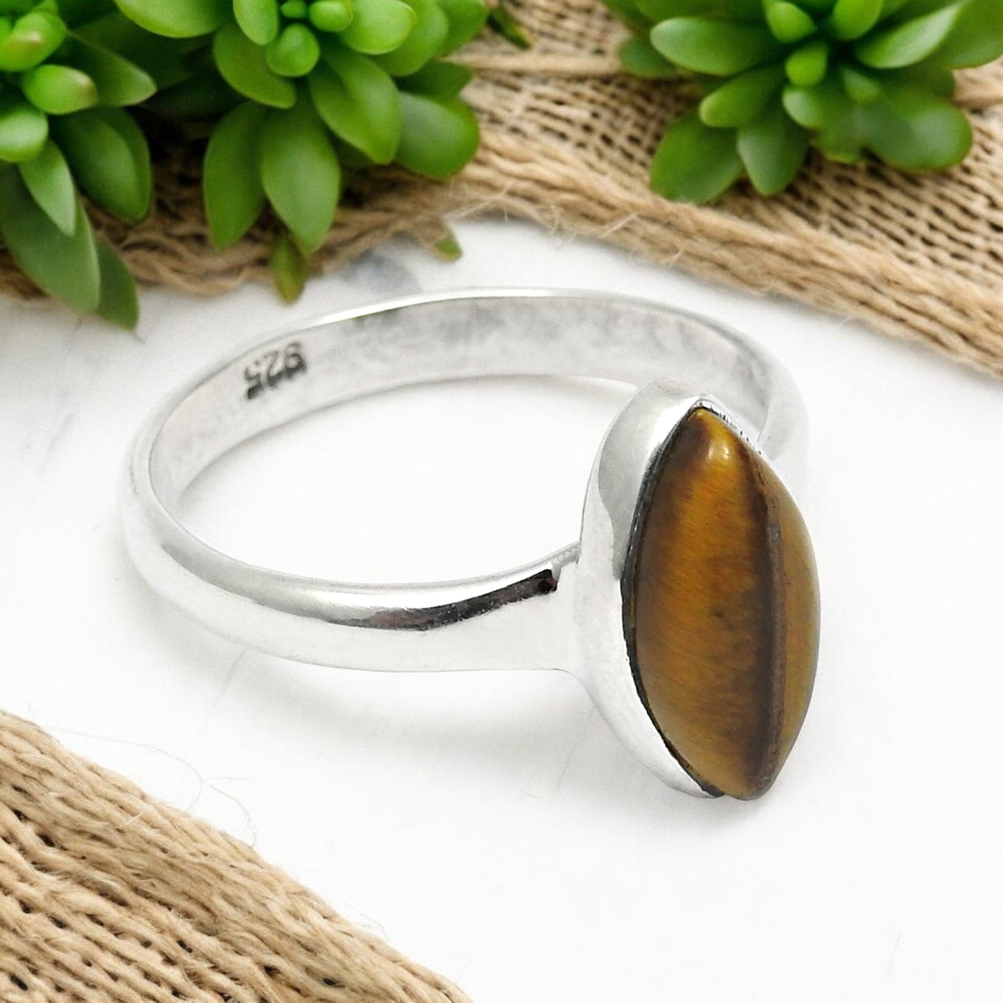 Marquise Tiger's Eye Stone 925 Silver New Cocktail Statement Ring Jewelry