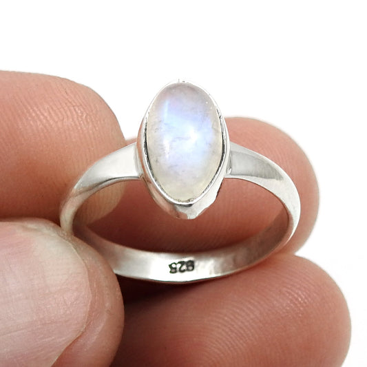 Marquise Natural Rainbow Moonstone 925 Solid Silver Band New Ring Jewelry
