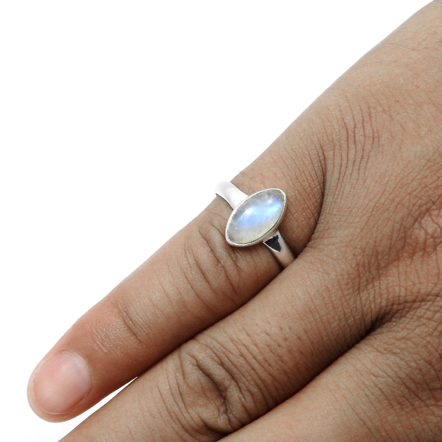 Marquise Natural Rainbow Moonstone 925 Solid Silver Band New Ring Jewelry
