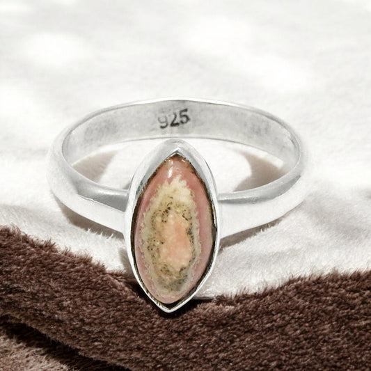 Rhodochrosite Stone 925 Solid Silver Cocktail Daughter Gift Ring Jewelry