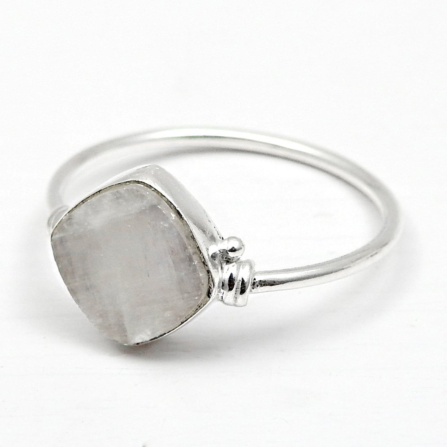 Natural Rainbow Moonstone Anniversary Band Promise Boho Ring 925 Sterling Silver