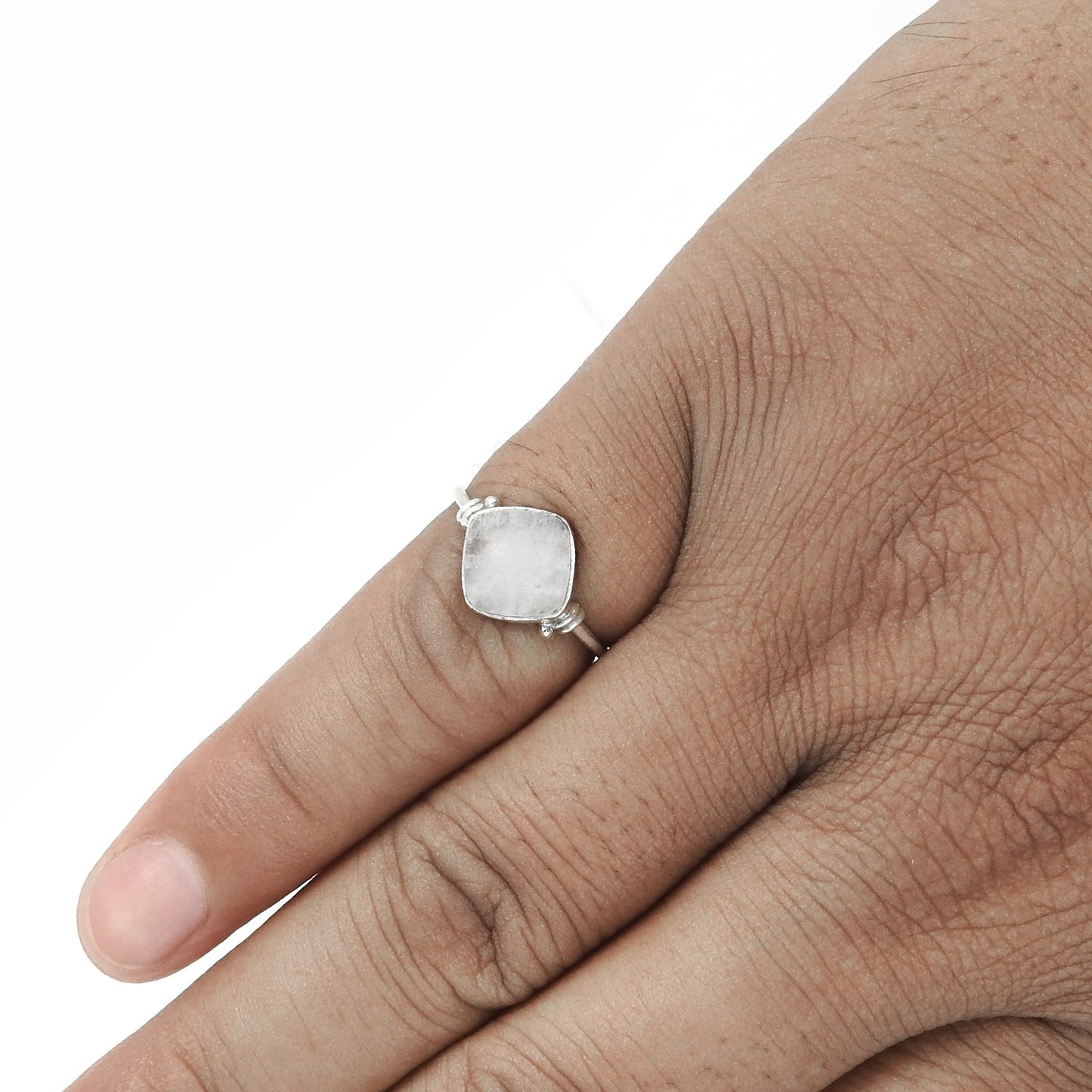 Natural Rainbow Moonstone Anniversary Band Promise Boho Ring 925 Sterling Silver