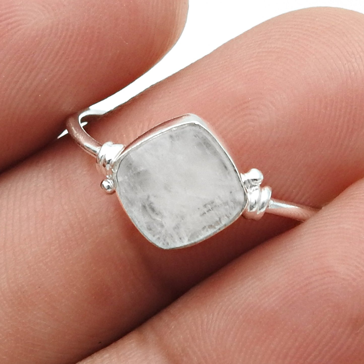 Natural Rainbow Moonstone Anniversary Band Promise Boho Ring 925 Sterling Silver