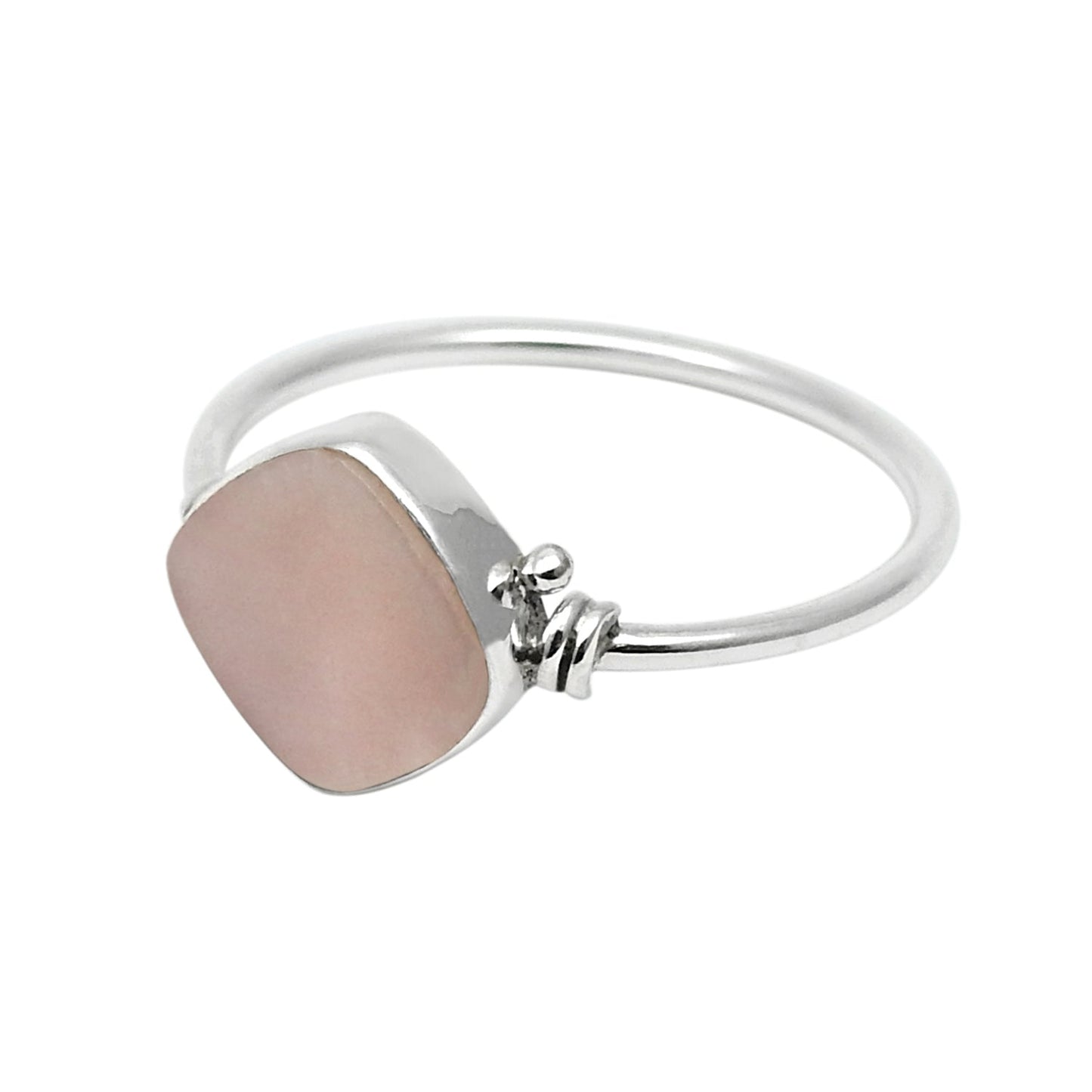 Square Pink Opal Stone Wedding Mother Engagement Band Ring 925 Sterling Silver