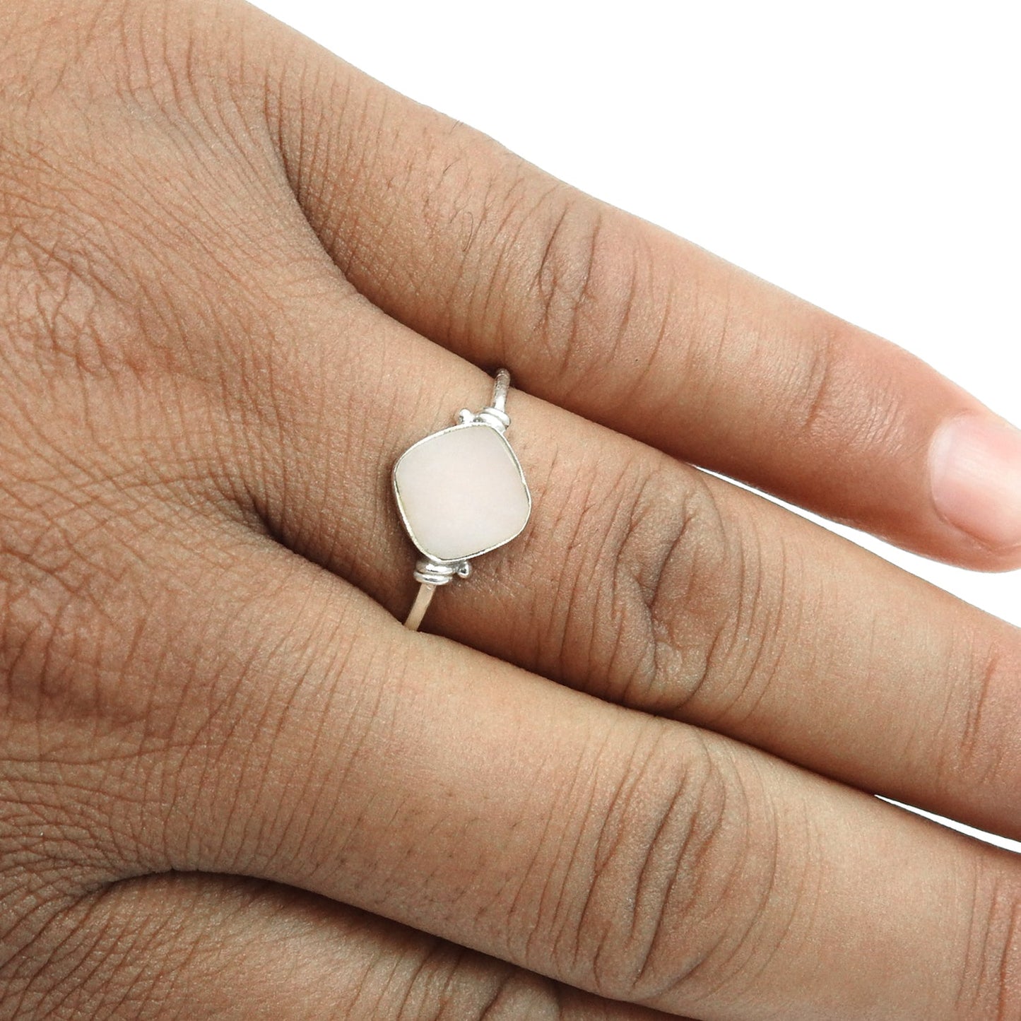 Square Pink Opal Stone Wedding Mother Engagement Band Ring 925 Sterling Silver