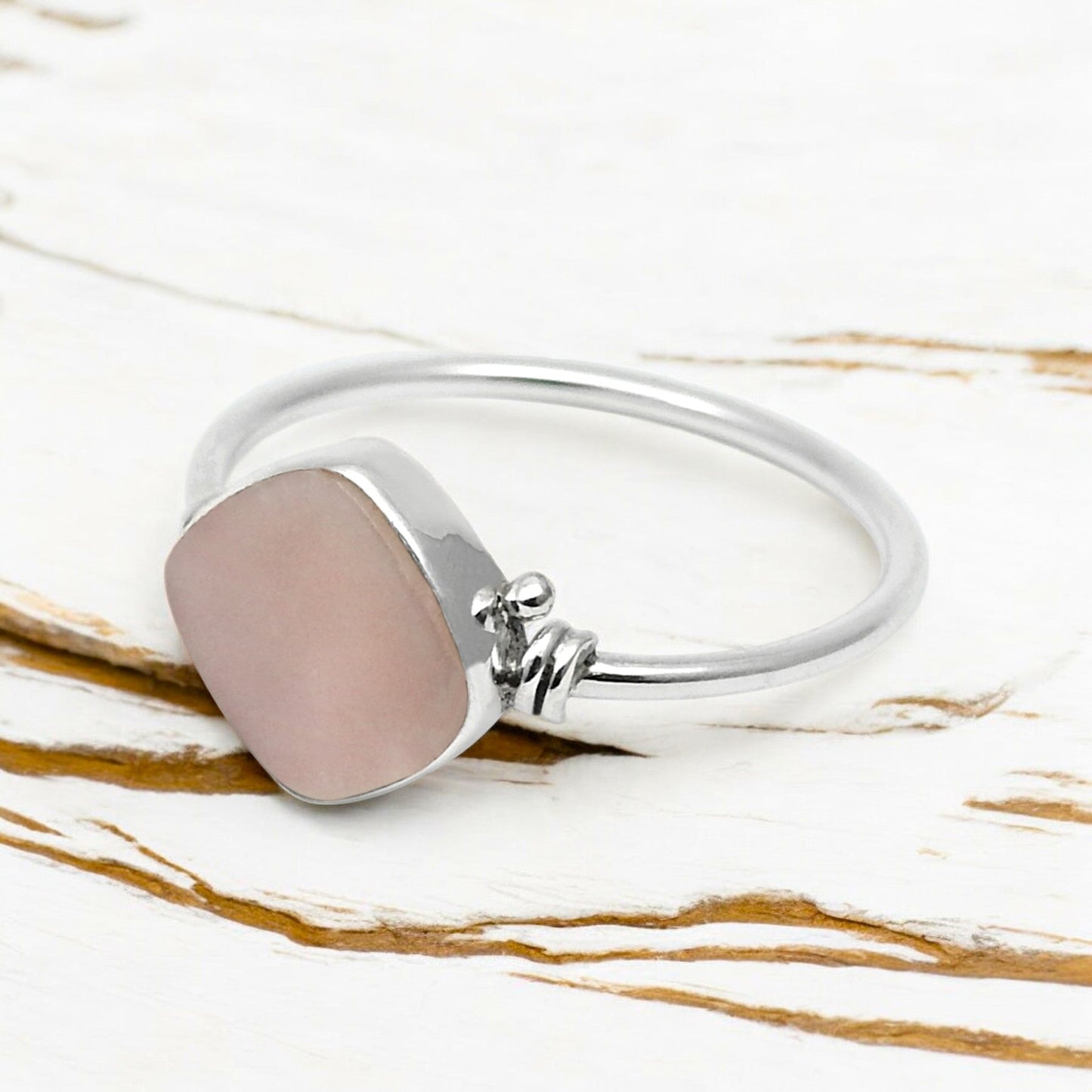 Square Pink Opal Stone Wedding Mother Engagement Band Ring 925 Sterling Silver