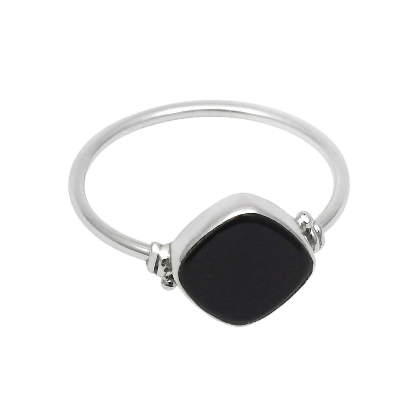 Square Black Onyx Stone Solid Sterling Silver Mother Band Promise Ring