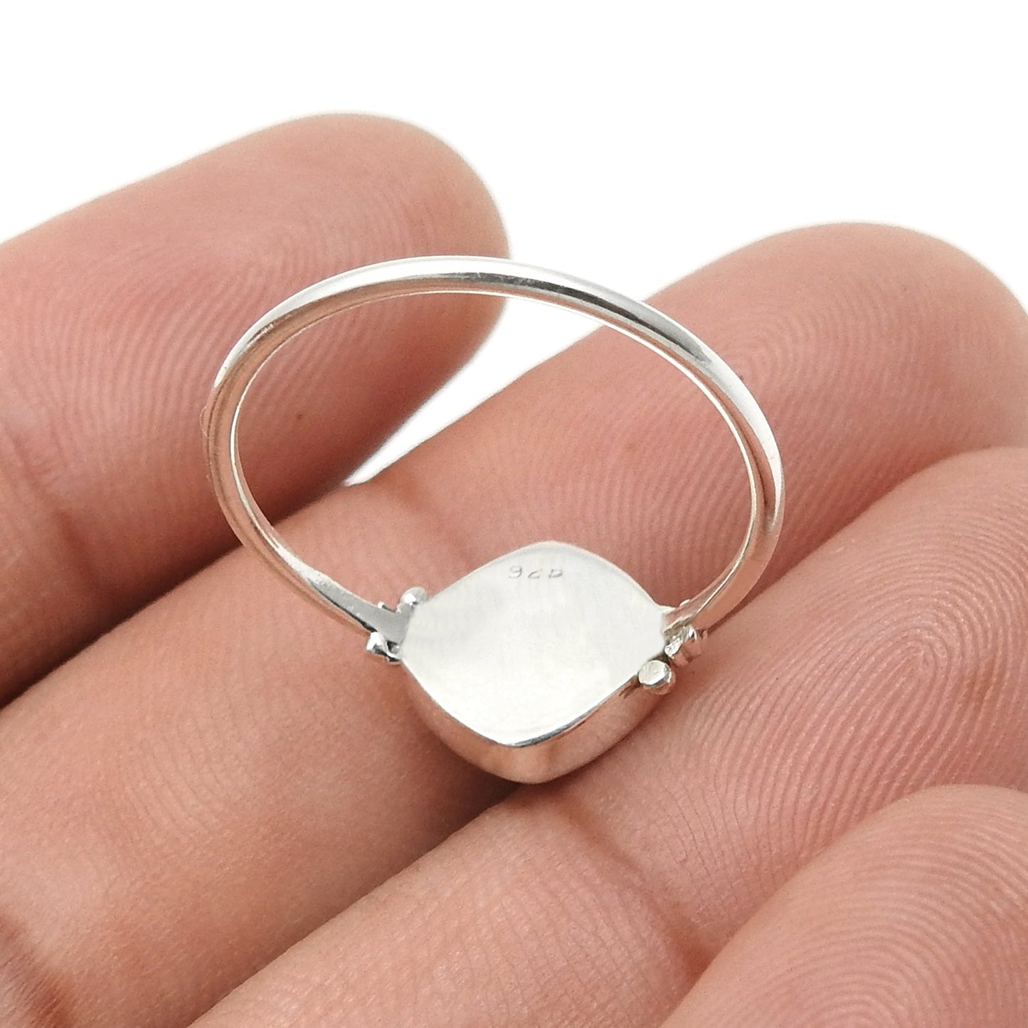 Square Black Onyx Stone Solid Sterling Silver Mother Band Promise Ring