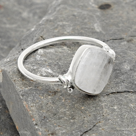 Natural Rainbow Moonstone Anniversary Band Promise Boho Ring 925 Sterling Silver