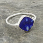 Square Natural Lapis Lazuli Boho Band Bezel Birthday Ring Solid Silver