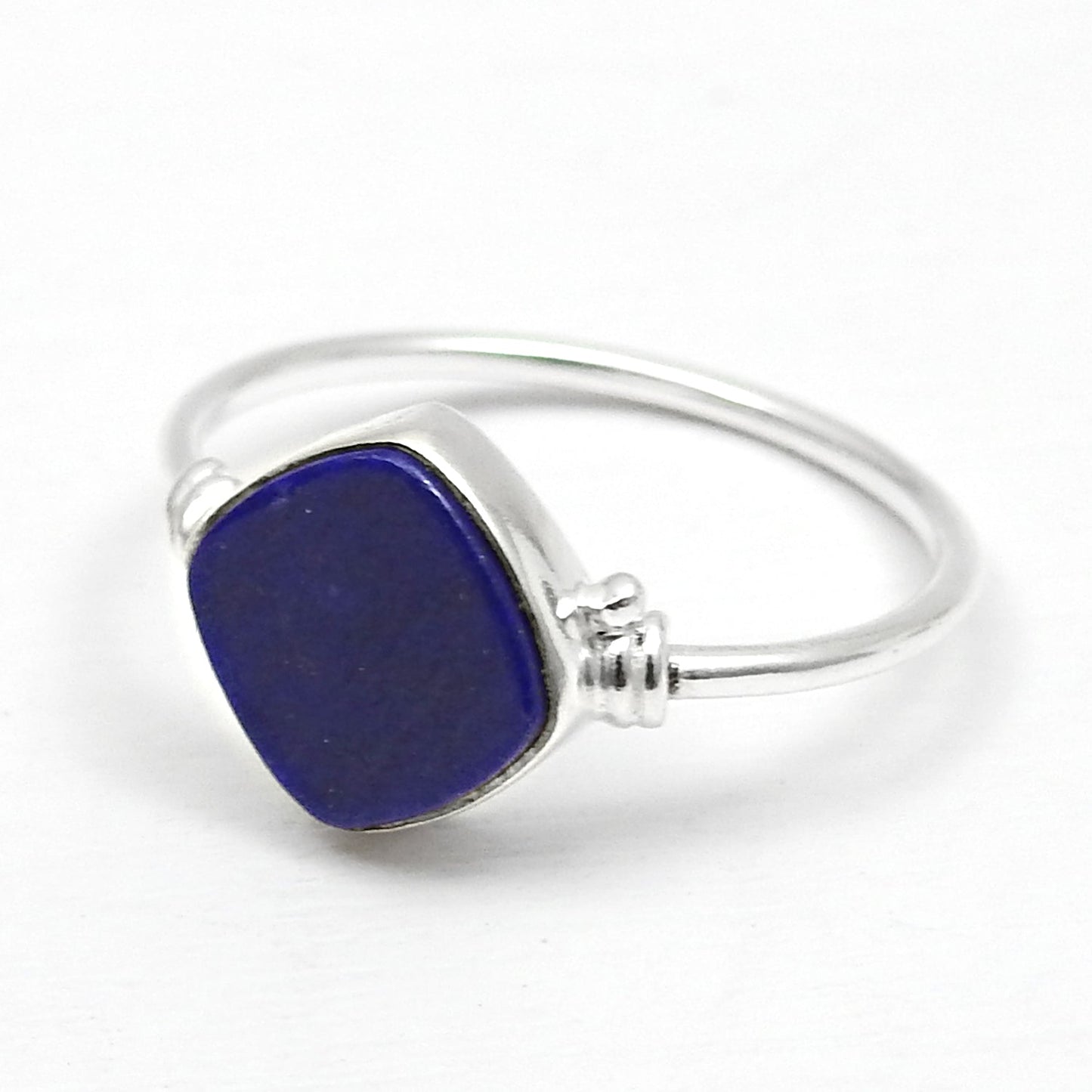Square Natural Lapis Lazuli Boho Band Bezel Birthday Ring Solid Silver
