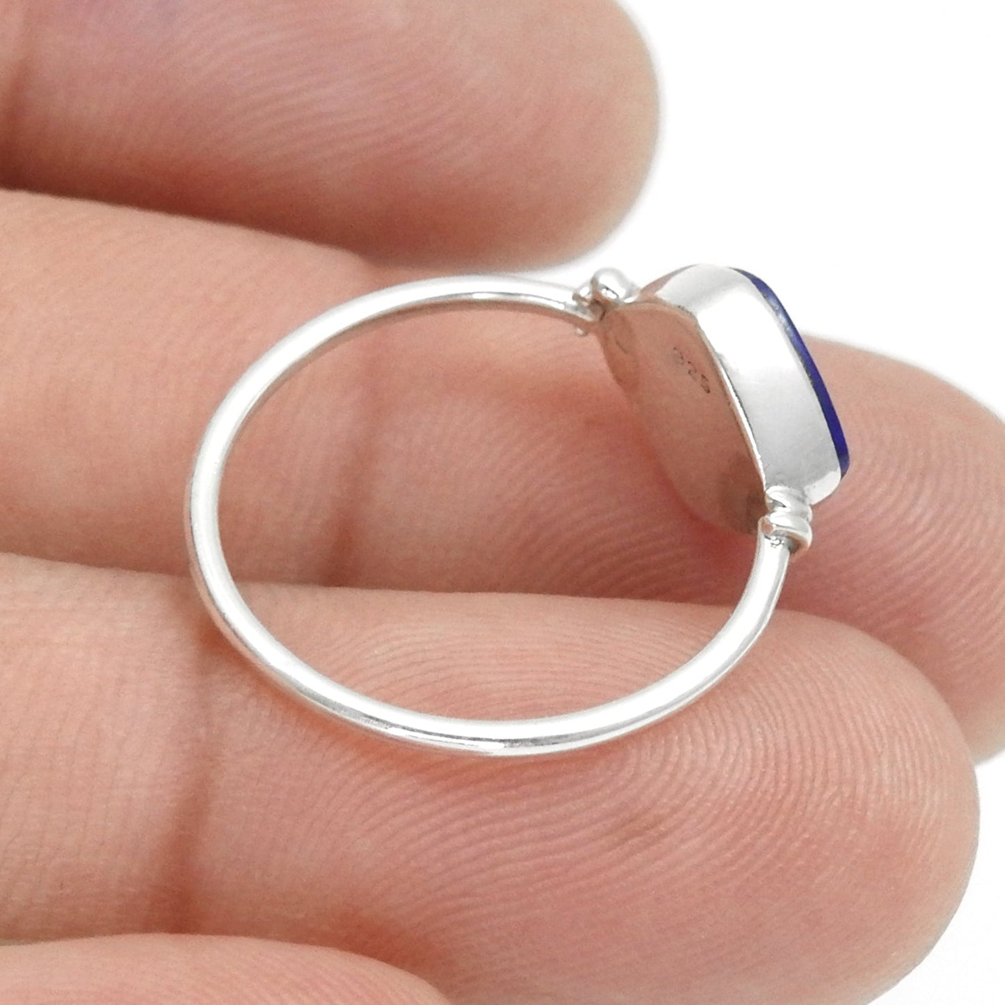 Square Natural Lapis Lazuli Boho Band Bezel Birthday Ring Solid Silver