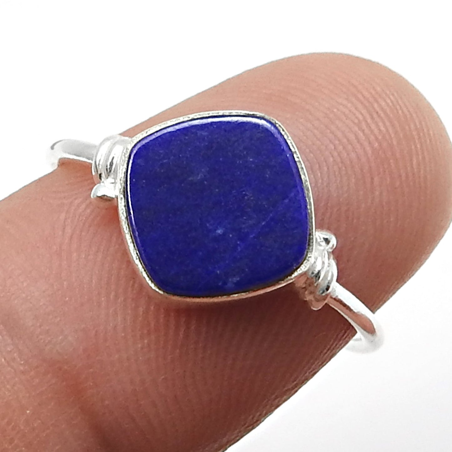 Square Natural Lapis Lazuli Boho Band Bezel Birthday Ring Solid Silver